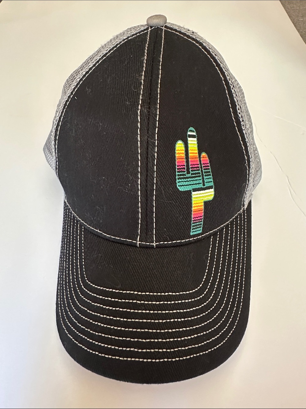 Black & Gray Trucker Hat with Colorful Cactus